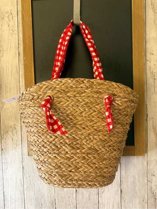 Time and Tru Handbags - NWT Time and Tru Women's Seagrass Beach Tote, Natural/Red